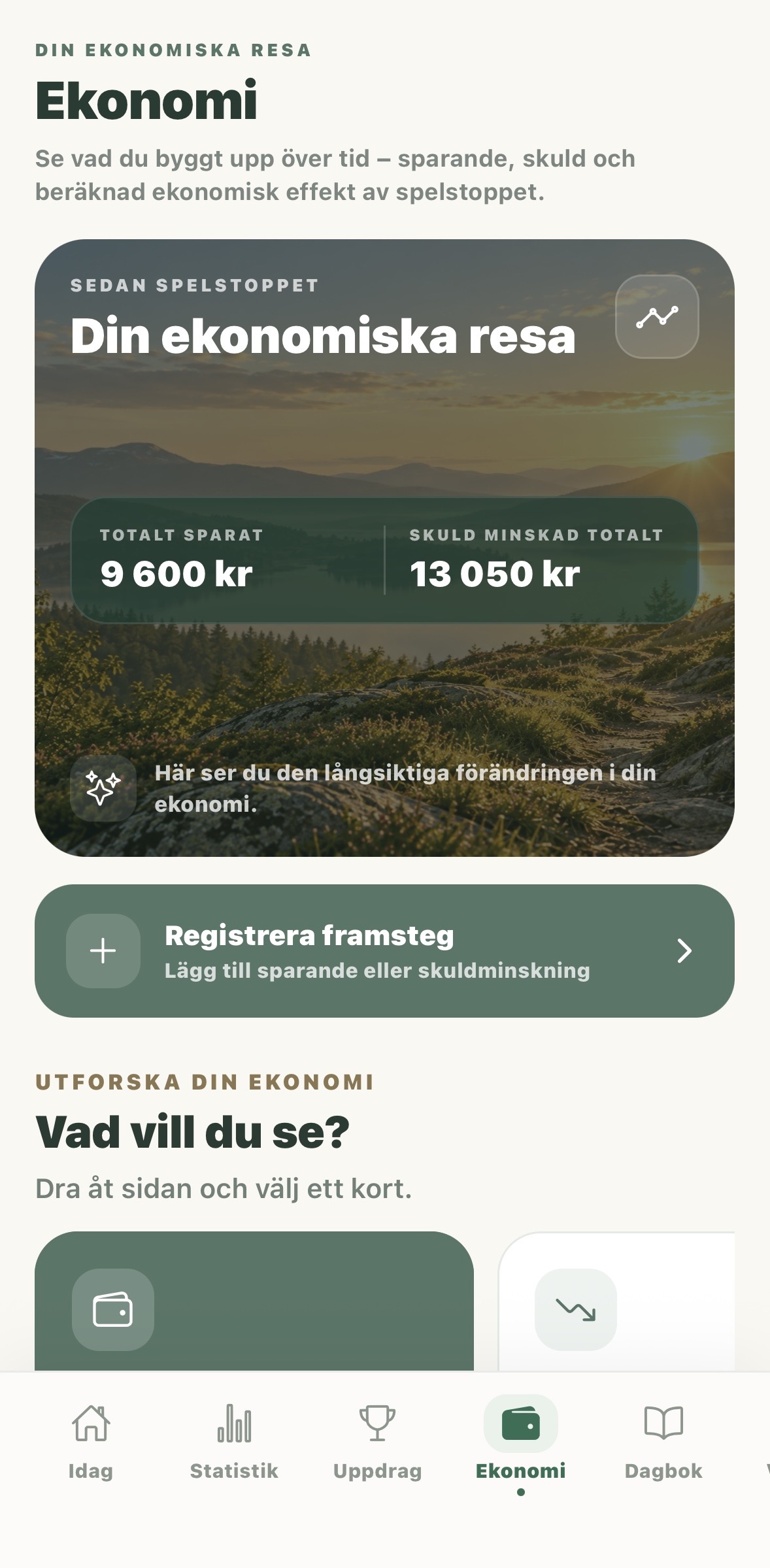 Ekonomi och sparande i appen Bortom spelet