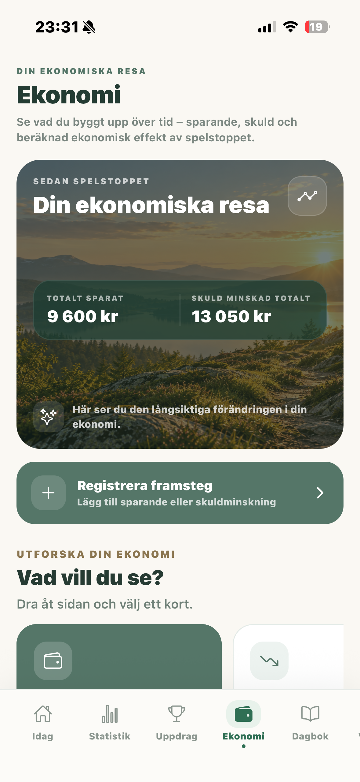 Ekonomi och sparande i appen Bortom spelet