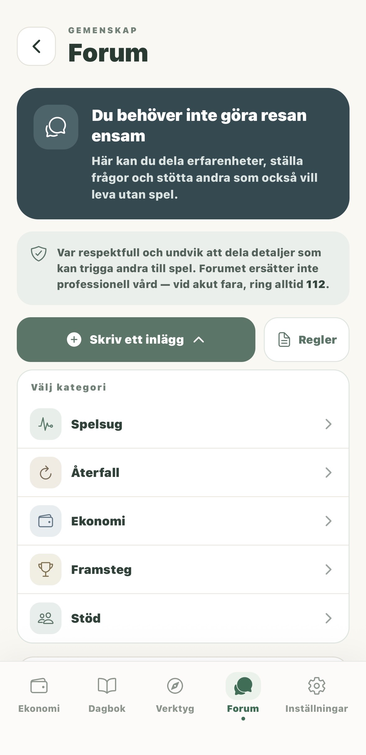Gemenskap och forum i appen Bortom spelet