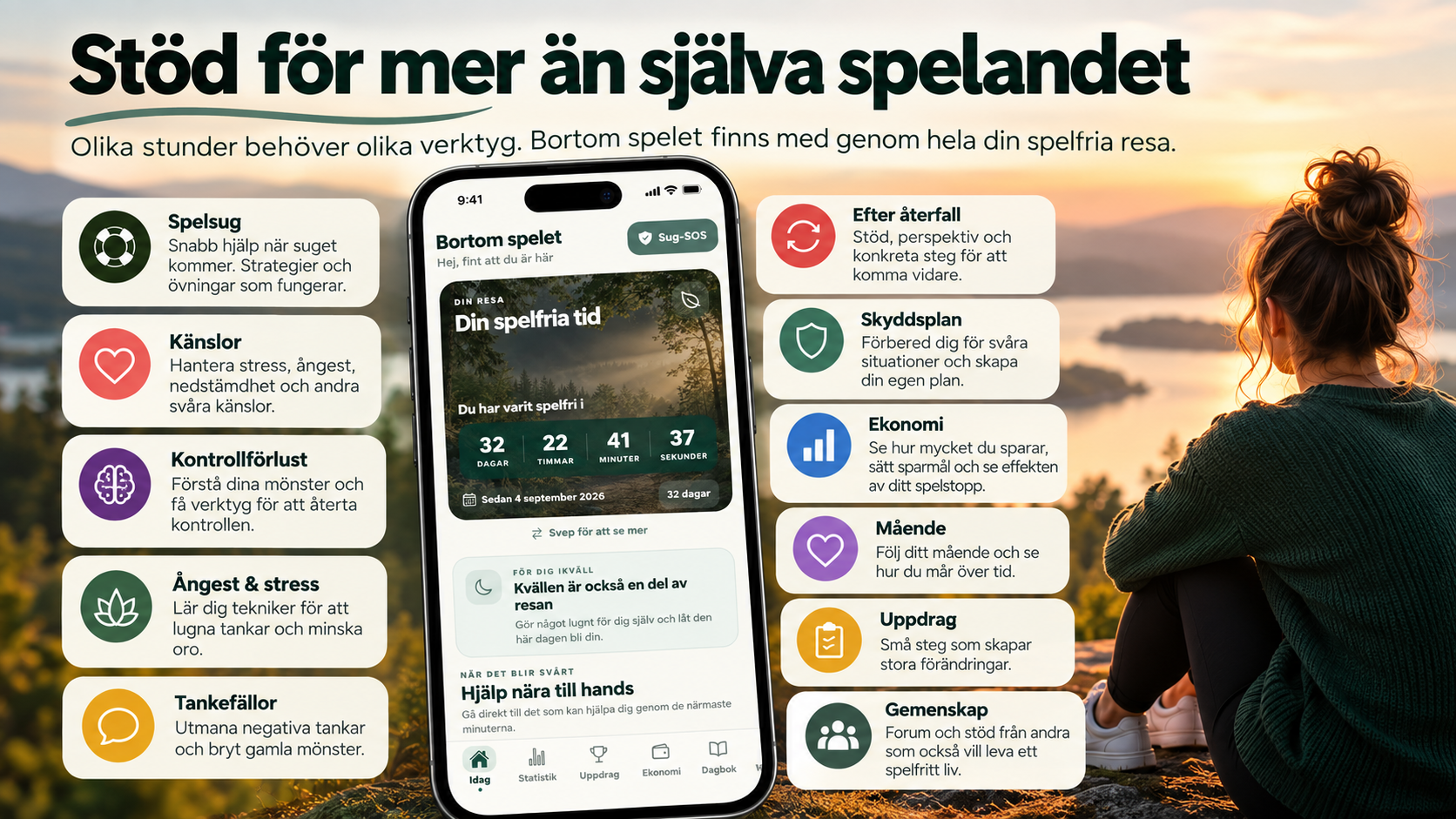 Bortom spelet med verktyg för spelsug, känslor, kontrollförlust, ekonomi och mående